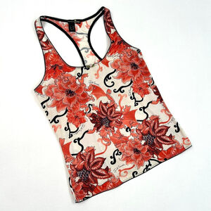 y2k Cavalli white tank top, red and black floral print